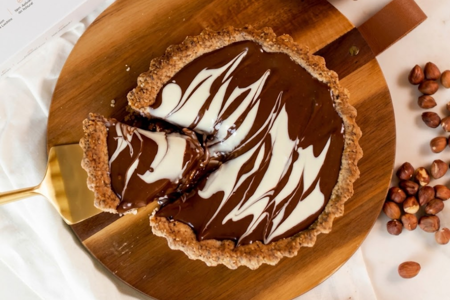 Torta Marmorizada de Creme de Avelã e Chocolate Branco Luckau