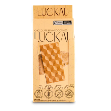 Display Barras Chocolate Branco com pedaços de Cookies - Zero Adição de Açúcares, Lactose e Glúten - Luckau - 6 unidades
