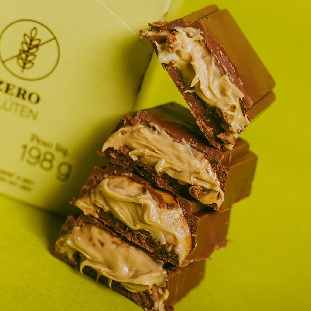 Display Barra Chocolate Ao Leite recheada com creme de Pistache - Zero Poliol, Zero Adição de Açúcares, Lactose e Glúten - imagem 2