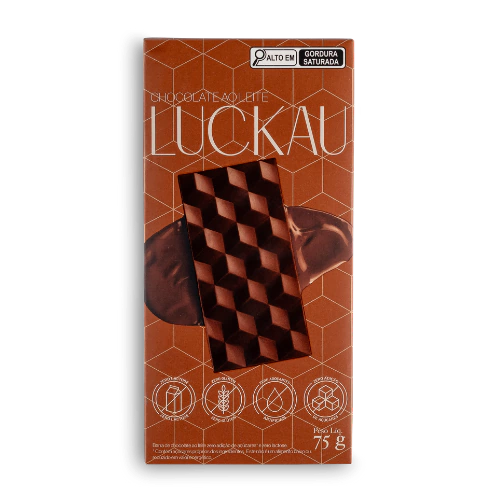 Barra Chocolate Ao Leite - Zero Adição de Açúcares, Lactose e Glúten - Luckau - 75g
