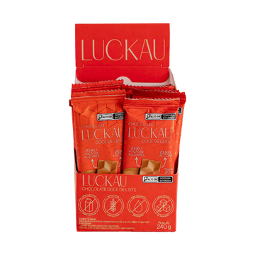 Display Barras Chocolate Branco Doce de Leite - Zero Adição de Açúcares, Lactose e Glúten - Luckau - 12 unidades de 20g
