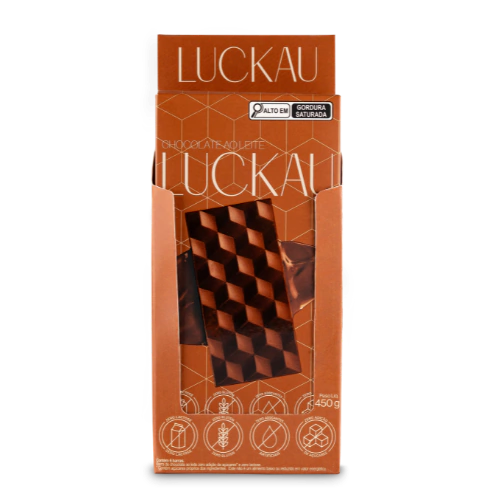 Display Barras Chocolate Ao Leite - Zero Adição de Açúcares, Lactose e Glúten - Luckau - 6 unidades de 75g - 450g