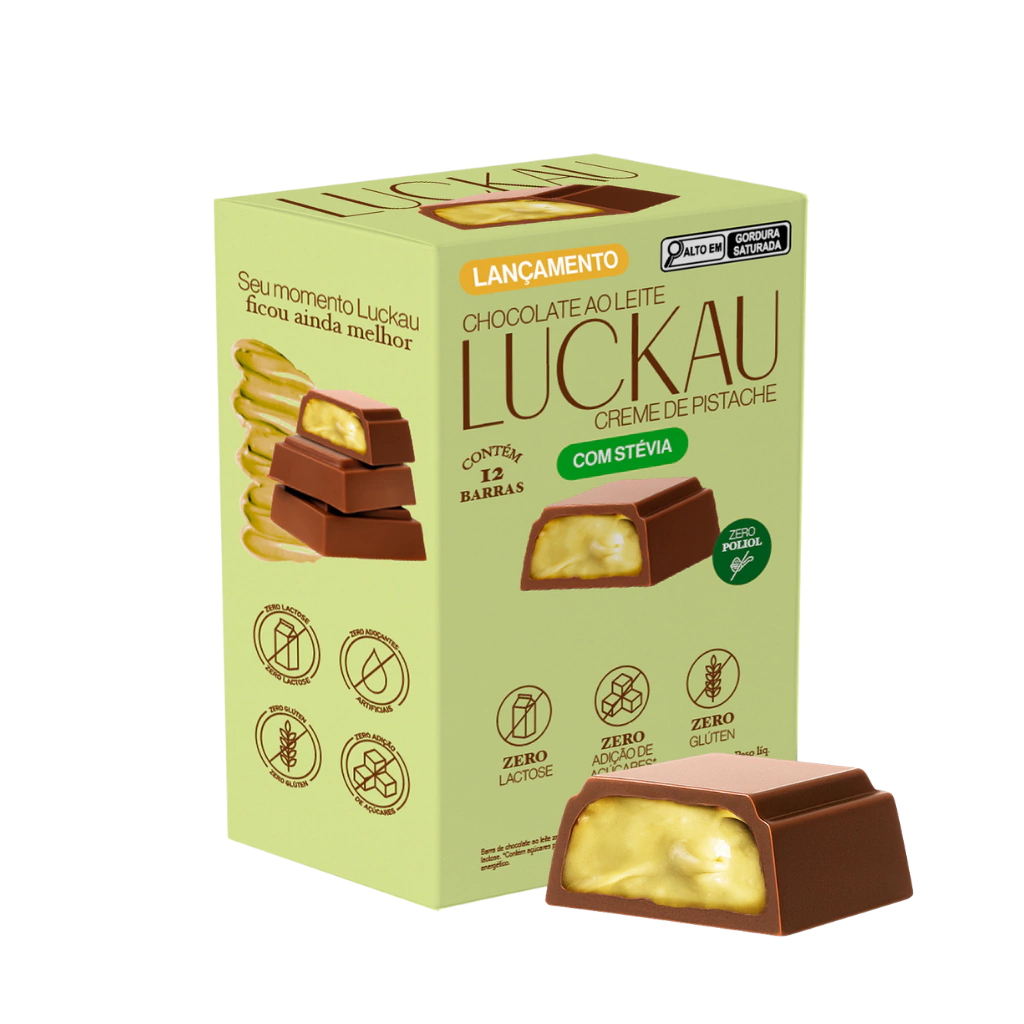 Display Barra Chocolate Ao Leite recheada com creme de Pistache - Zero Poliol, Zero Adição de Açúcares, Lactose e Glúten - imagem 4