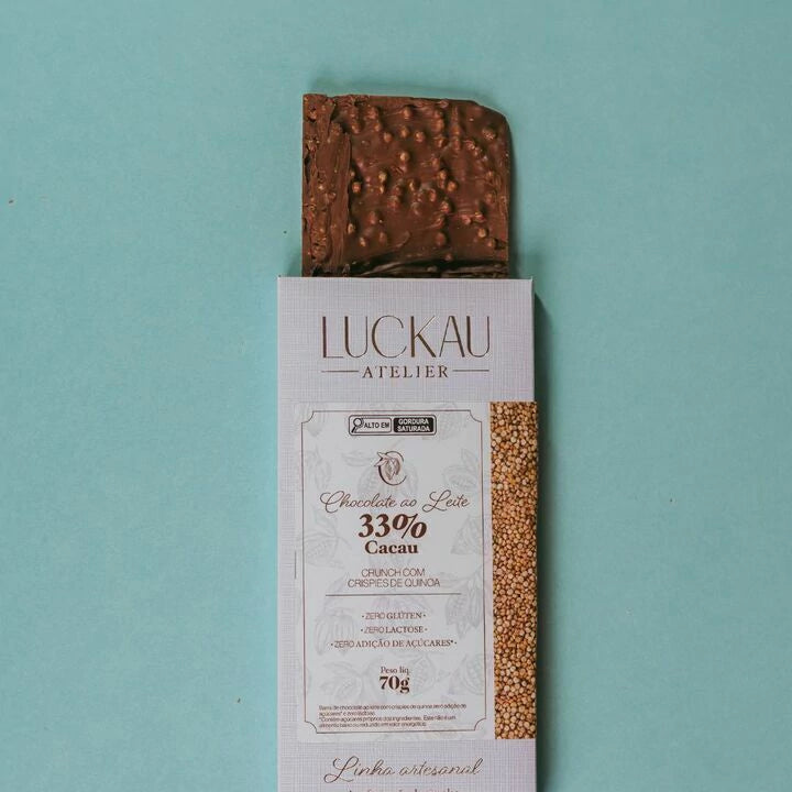 Barra Chocolate Crunch Ao Leite com Crispies de Quinoa - Zero Adição de Açúcares, Lactose e Glúten - 70g - Luckau - imagem 3