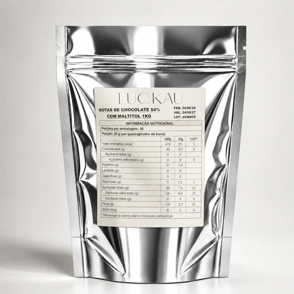 Gotas de Chocolate 54% com Maltitol 1kg Luckau - Chocolate para Confeitaria