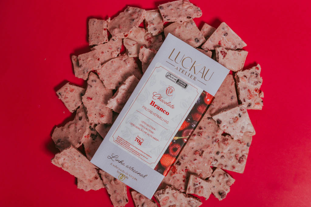 Barra Chocolate Branco com Frutas Vermelhas - Zero Adição de Açúcares, Lactose e Glúten - Luckau - 70g - imagem 4