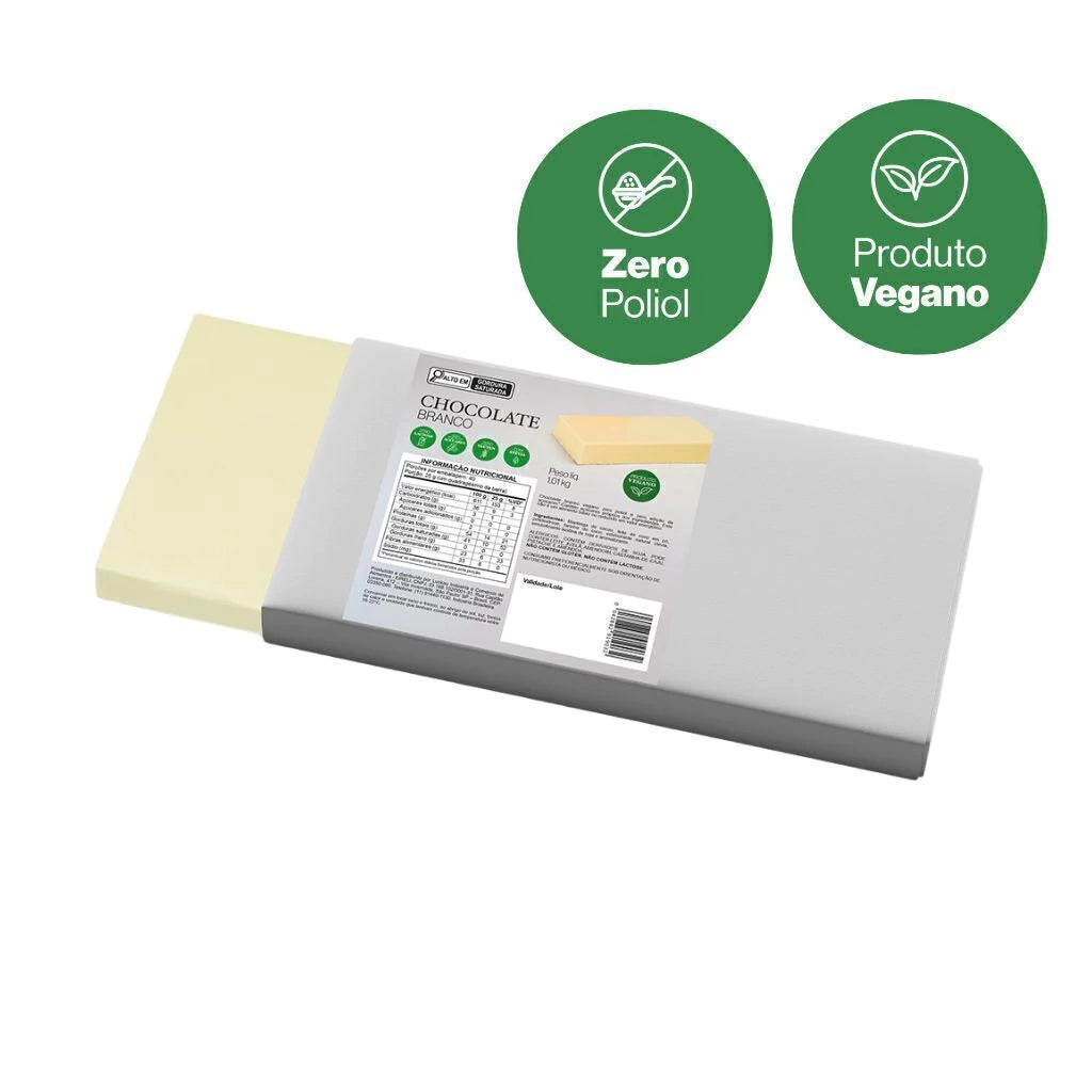 Barra Chocolate Branco Vegano - 1,01kg - Zero Poliol, Zero Glúten, Zero Lactose e Zero Adição de Açúcares