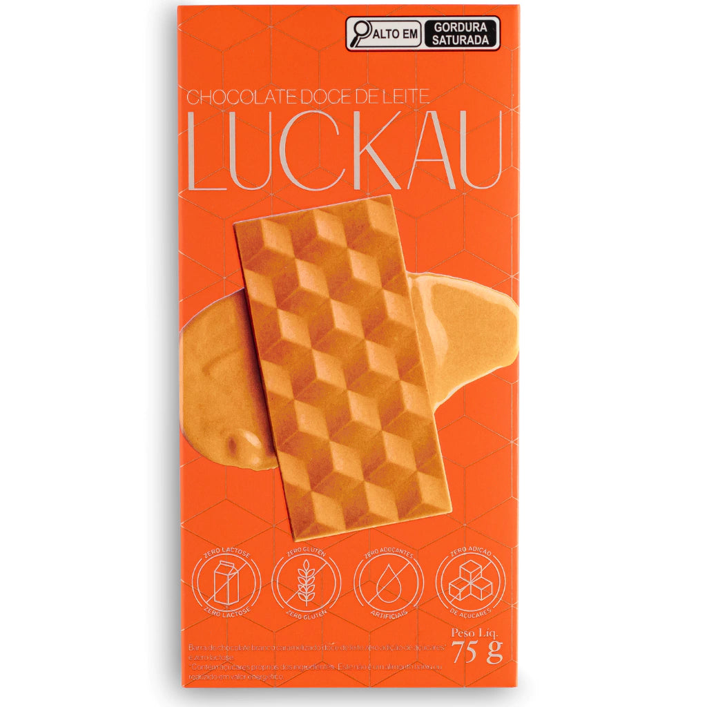 Barra Chocolate Branco Doce de Leite - Zero Adição de Açúcares, Lactose e Glúten - Luckau - 75g