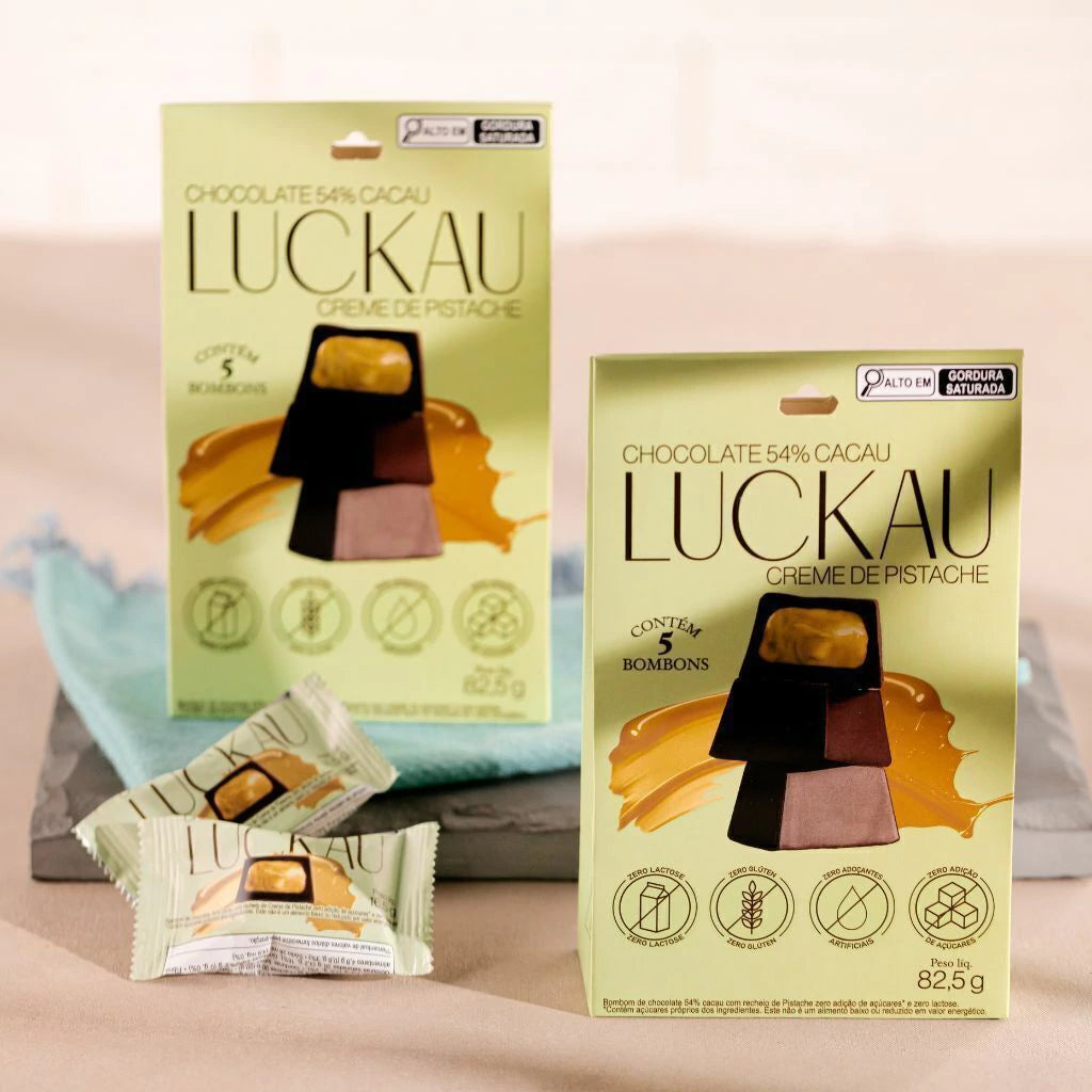 Pouch Bombom Chocolate 54 Cacau recheado com creme de Pistache - Zero Adição de Açúcares, Lactose e Glúten - Luckau - 5 - imagem 3