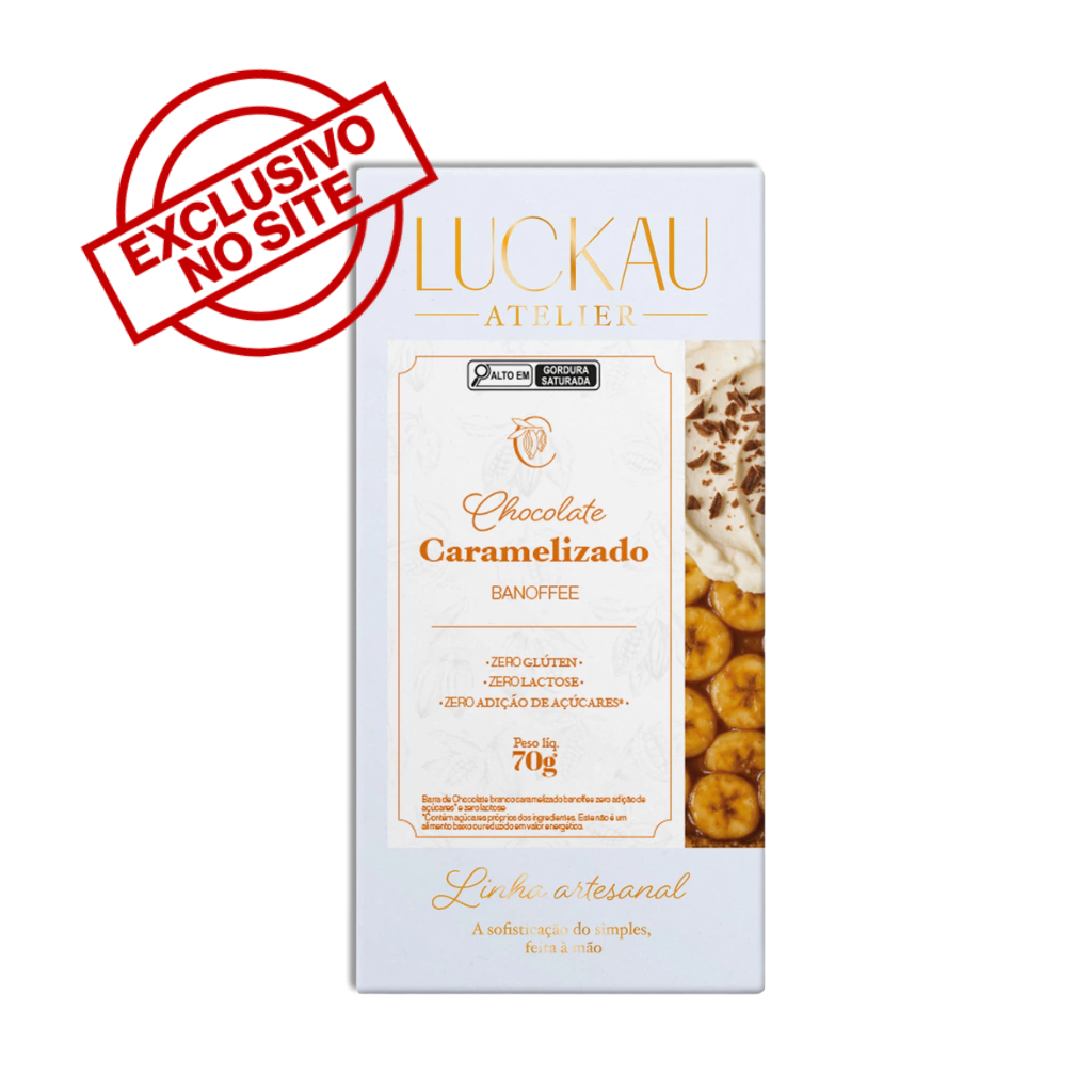 Barra Chocolate Caramelizado Banoffee - Zero Adição de Açúcares, Lactose e Glúten - Luckau - 70g