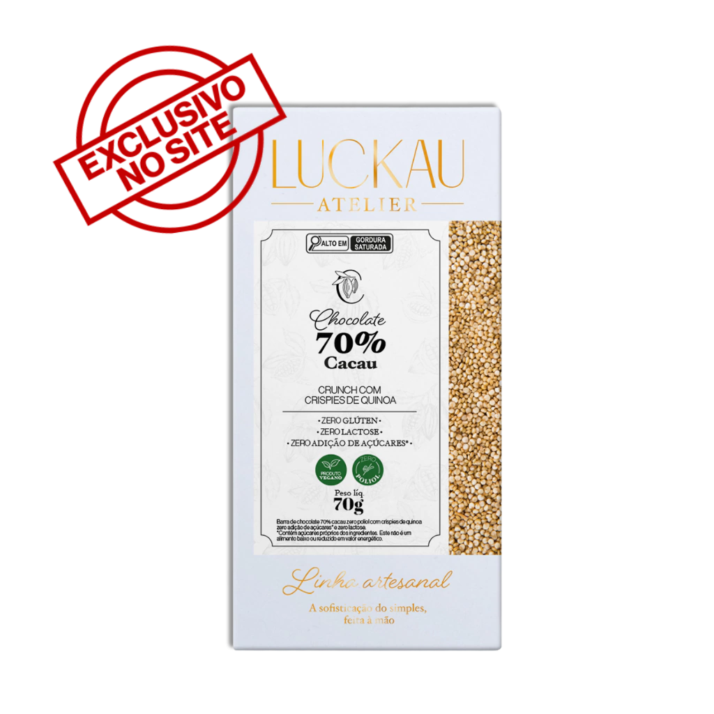Barra Chocolate Crunch 70% Cacau com Crispies de Quinoa - Zero Poliol, Adição de Açúcares, Lactose e Glúten - Luckau - 7