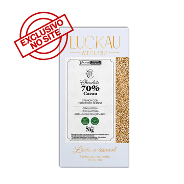 Barra Chocolate Crunch 70% Cacau com Crispies de Quinoa - Zero Poliol, Adição de Açúcares, Lactose e Glúten - Luckau - 7