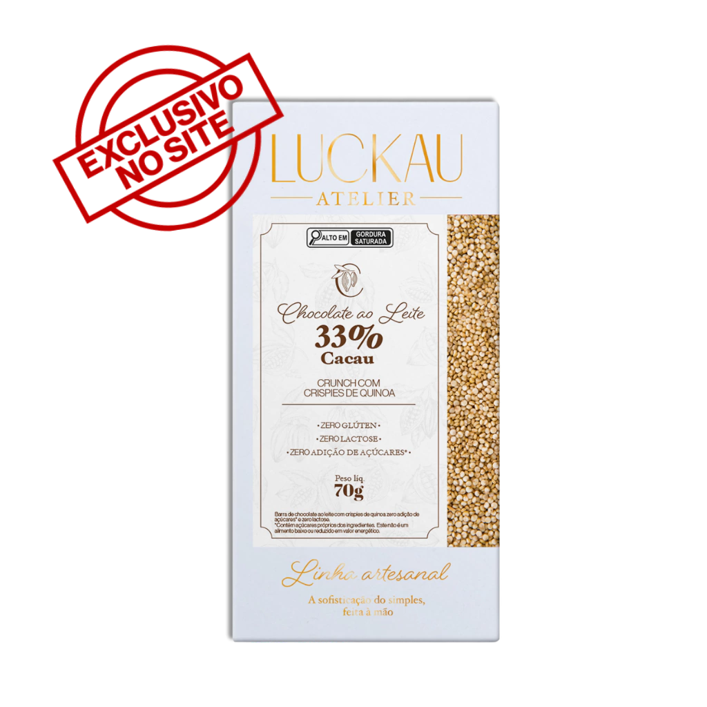 Barra Chocolate Crunch Ao Leite com Crispies de Quinoa - Zero Adição de Açúcares, Lactose e Glúten - 70g - Luckau