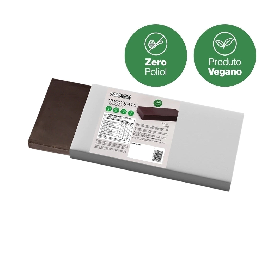 Barra Chocolate 70% Cacau - 1,01 kg - Vegano, Zero Poliol