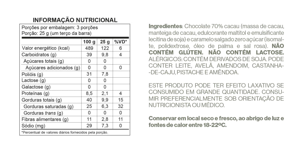 Barra Chocolate 70% Cacau Caramelo Salgado Vegana - Zero Adição de Açúcares, Lactose e Glúten - Luckau - 75g - imagem 4