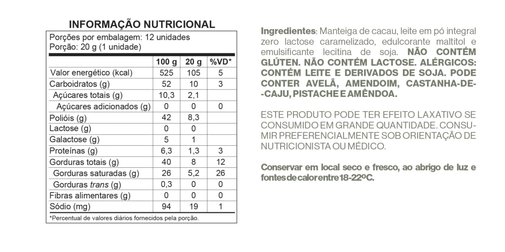 Display Barras Chocolate Branco Doce de Leite - Zero Adição de Açúcares, Lactose e Glúten - Luckau - 12 unidades de 20g - imagem 4