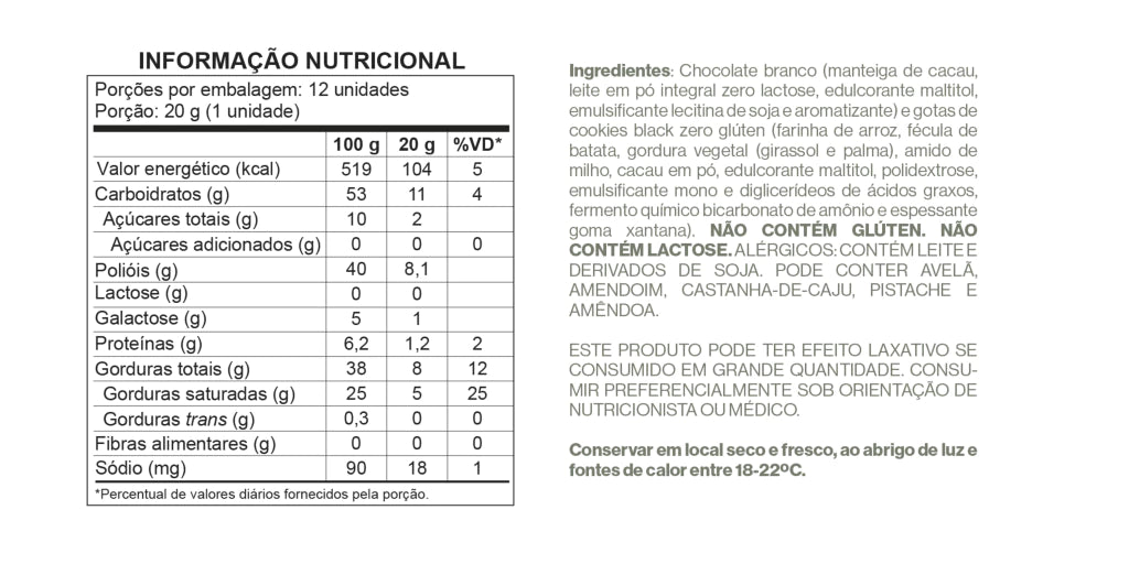 Display Barras Chocolate Branco com pedaços de cookies - Zero Adição de Açúcares, Lactose e Glúten - Luckau - 12 unidade - imagem 5