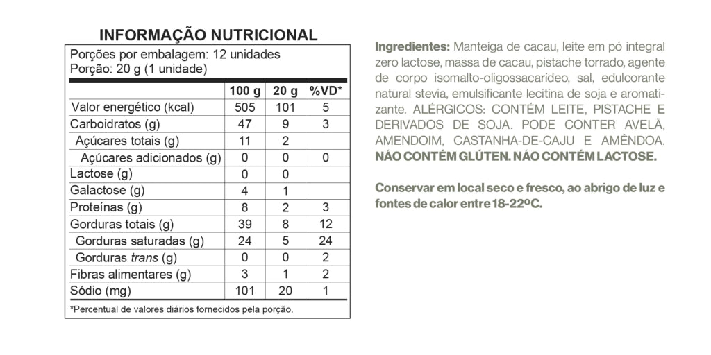 Display Barras Chocolate Ao Leite com pedaços de Pistache - Zero Adição de Açúcares, Lactose e Glúten - Luckau - 12 unid - imagem 4