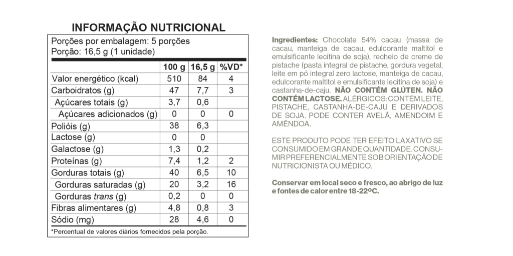 Pouch Bombom Chocolate 54 Cacau recheado com creme de Pistache - Zero Adição de Açúcares, Lactose e Glúten - Luckau - 5 - imagem 5