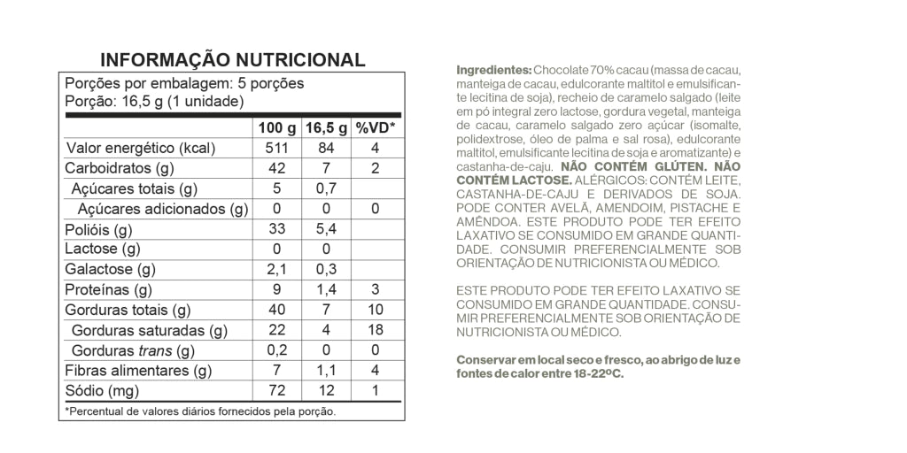 Pouch Bombom Chocolate 70% Cacau recheado com creme de Caramelo Salgado - Zero Adição de Açúcares, Lactose e Glúten - 5 - imagem 4
