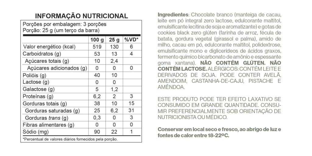 Barra Chocolate Branco com pedaços de Cookies - Zero Adição de Açúcares, Lactose e Glúten - Luckau - 75g - imagem 4