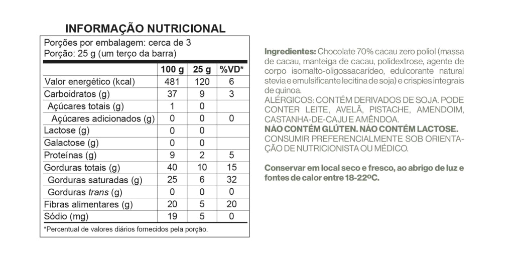 Barra Chocolate Crunch 70% Cacau com Crispies de Quinoa - Zero Poliol, Adição de Açúcares, Lactose e Glúten - Luckau - 7 - imagem 5