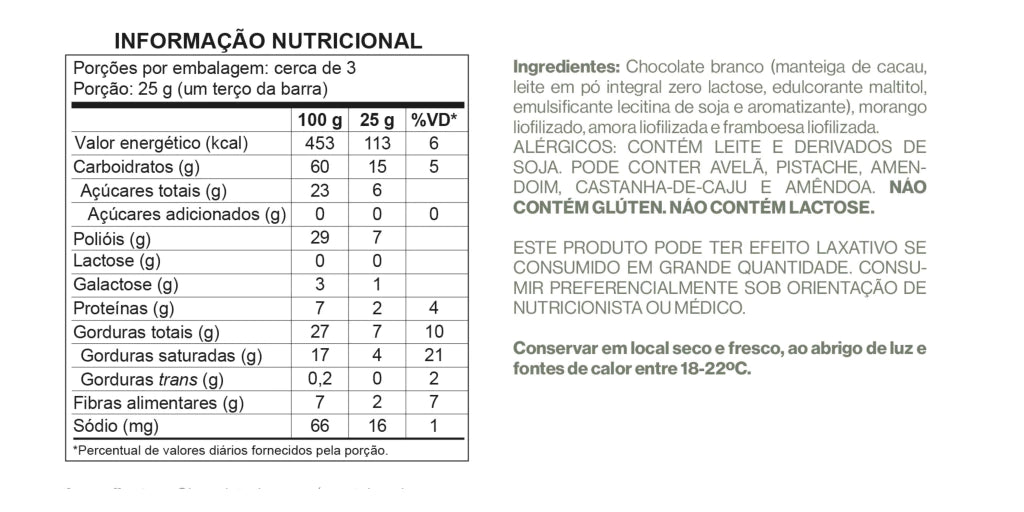 Barra Chocolate Branco com Frutas Vermelhas - Zero Adição de Açúcares, Lactose e Glúten - Luckau - 70g - imagem 5