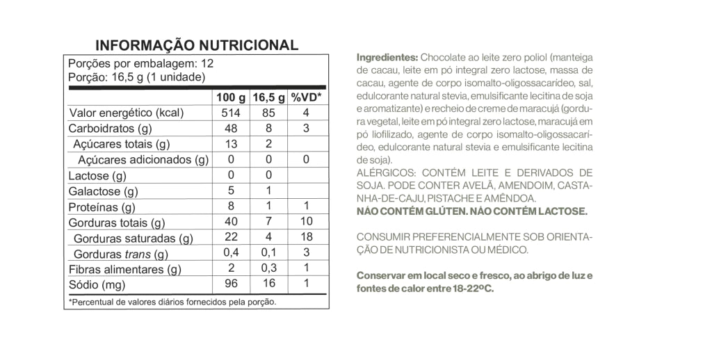 Display de Barra Recheada de Chocolate Ao Leite com Creme de Maracujá - Zero Poliol, Zero Adição de Açúcares, Lactose e - imagem 5