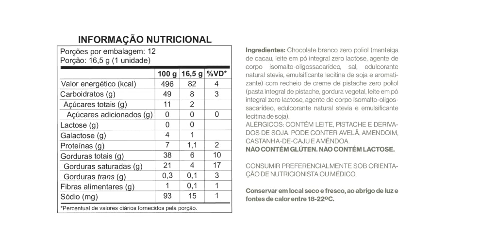 Display de Barra Recheada de Chocolate Branco com Creme de Pistache - Zero Poliol, Zero Adição de Açúcares, Lactose e Gl - imagem 5