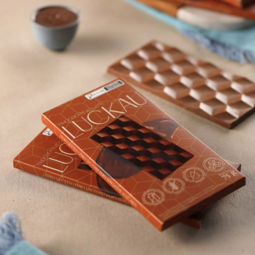Display Barras Chocolate Ao Leite - Zero Adição de Açúcares, Lactose e Glúten - Luckau - 6 unidades de 75g - 450g - imagem 4
