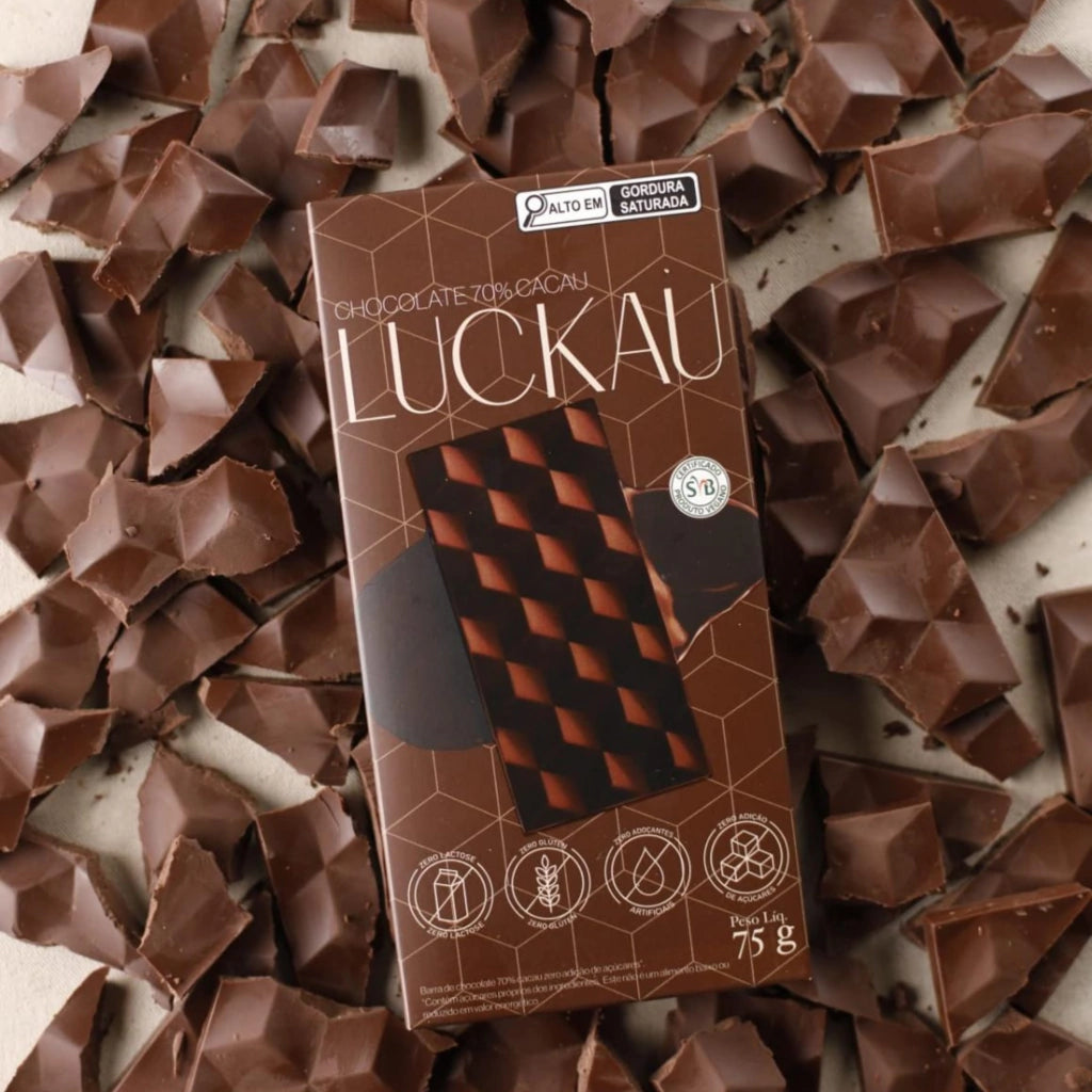 Barra Chocolate 70% Cacau Vegana - Zero Adição de Açúcares, Lactose e Glúten - Luckau - 75g - imagem 3