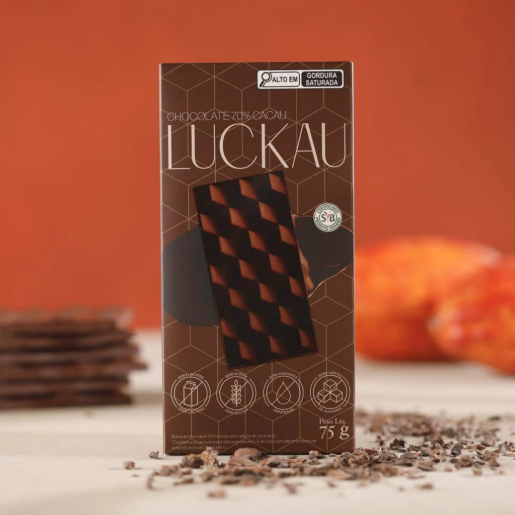 Barra Chocolate 70% Cacau Vegana - Zero Adição de Açúcares, Lactose e Glúten - Luckau - 75g - imagem 4