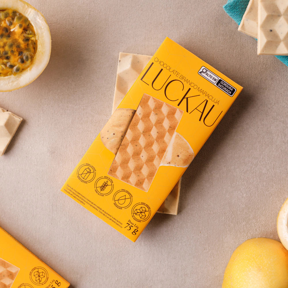 Barra Chocolate Branco Maracujá - Zero Adição de Açúcares, Lactose e Glúten - Luckau - 75g - imagem 2