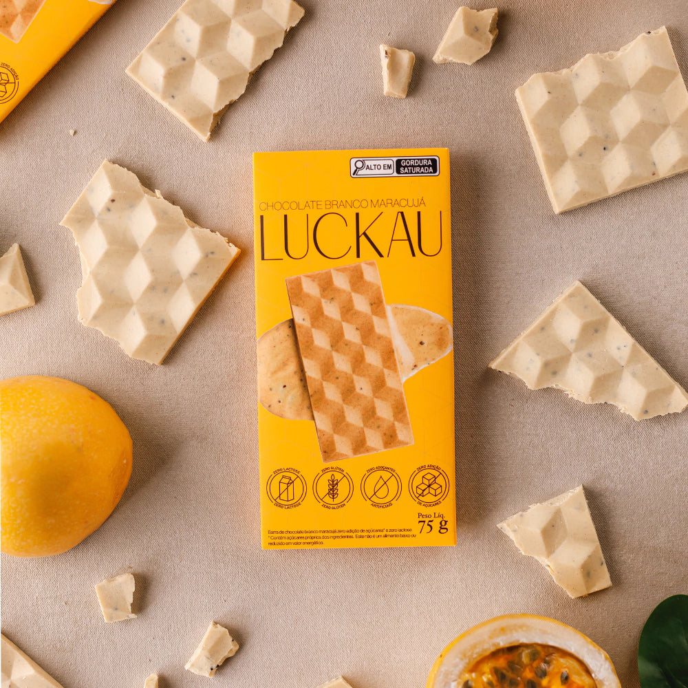 Barra Chocolate Branco Maracujá - Zero Adição de Açúcares, Lactose e Glúten - Luckau - 75g - imagem 3