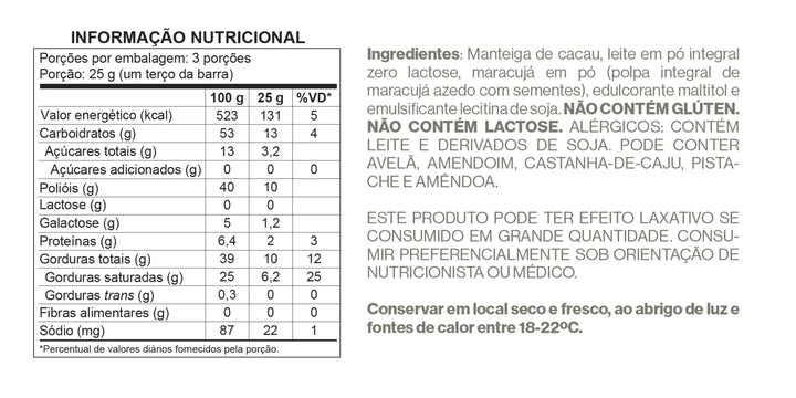 Barra Chocolate Branco Maracujá - Zero Adição de Açúcares, Lactose e Glúten - Luckau - 75g - imagem 4